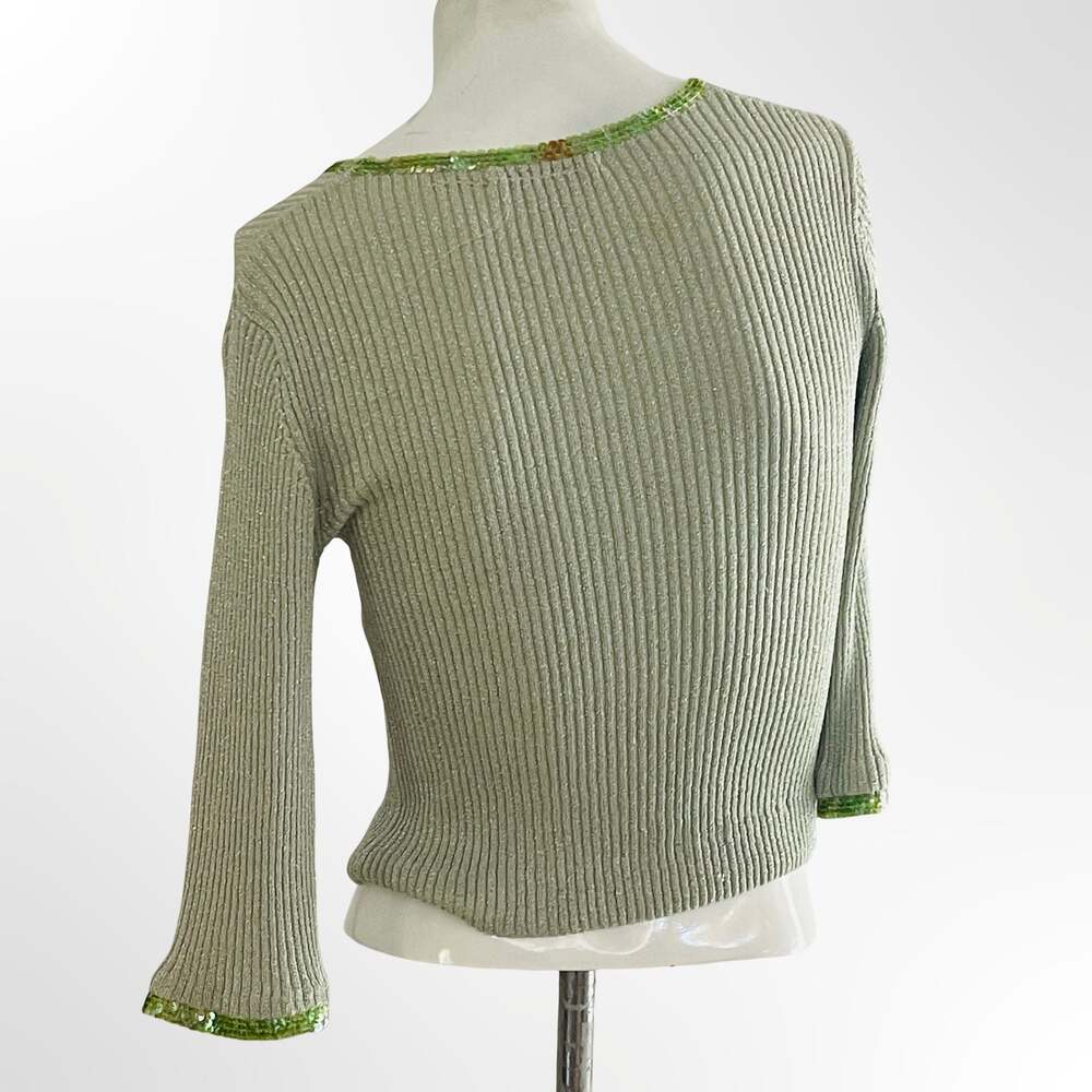 Fuse Silk Metallic Ribbed Knit Top with Green Sequin Trim Size M - Picture 4 of 6